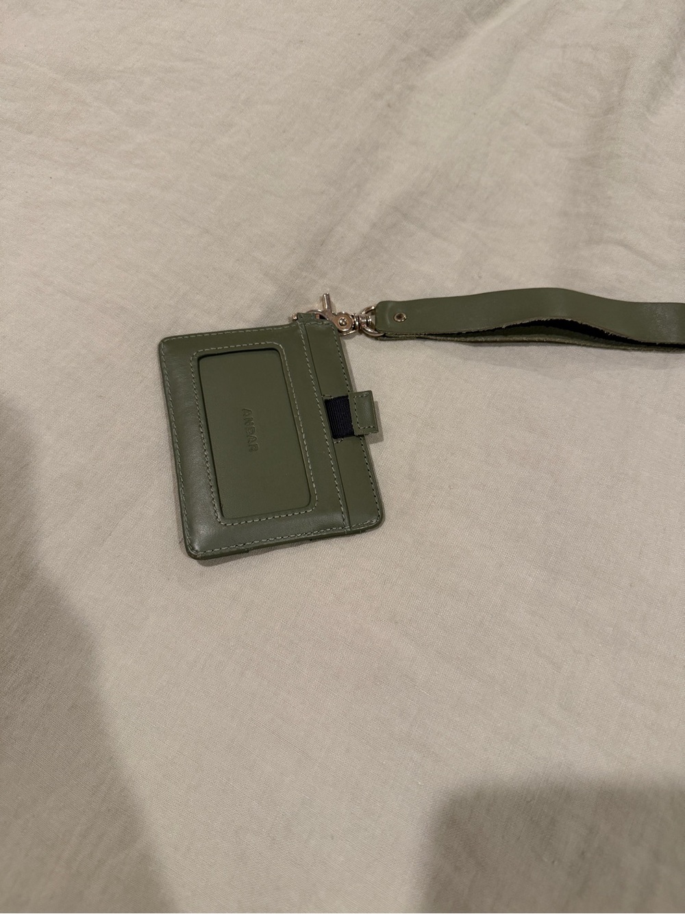 Green Leather Wristlet Card Holder with Detachable Strap